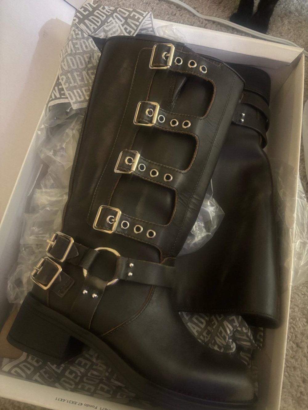 Rocky Black Leather Lace-Up Buckle Mid-Calf Boots
